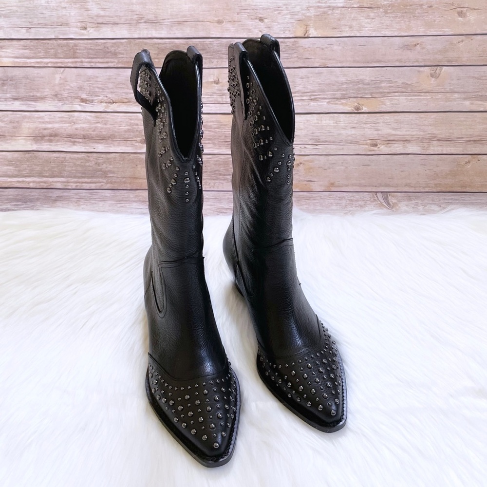 Botkier Tammy Studded Black Leather Western Boots - Picture 3 of 9
